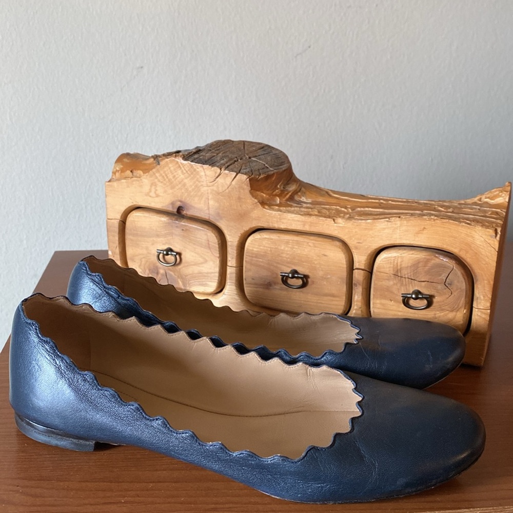 Chloe Scalloped Edge Navy Blue Flats - Picture 4 of 9